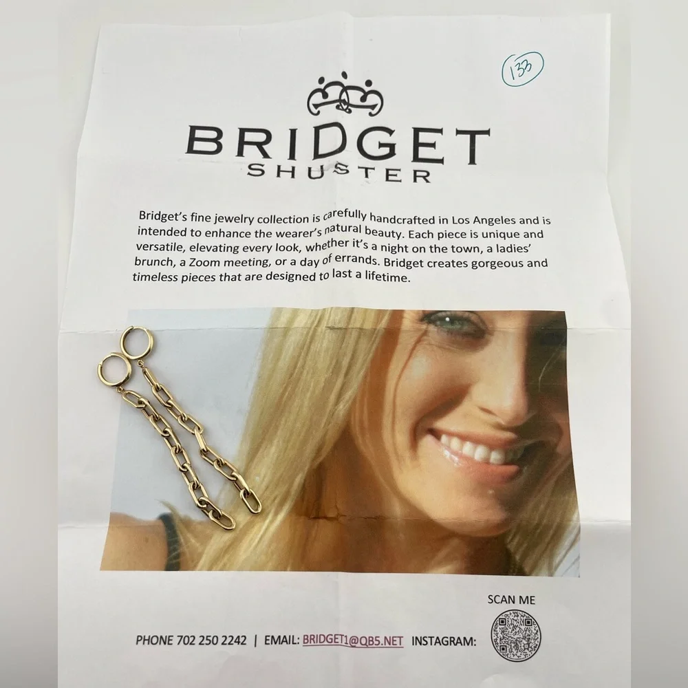 Bridget Shuster Gold Chain Drop Earrings Minimalist Modern Statement - Picture 6 of 7